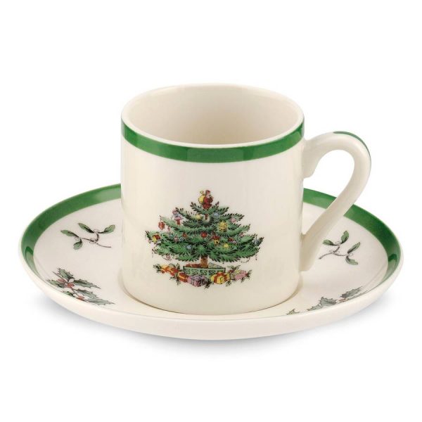 Karácsonyfa mintás kávéscsésze és csészealj készlet